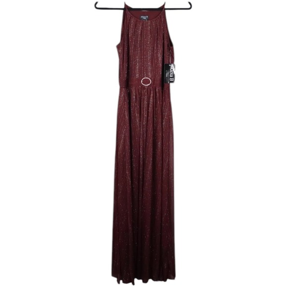 Alexa B Nites Maxi Dress Womens 6 Plum Shimmer Embellished Sheer Staps NWT - Picture 1 of 8